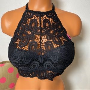 PINK VS PUSH UP CROCHET LACE HIGH NECK BRALETTE